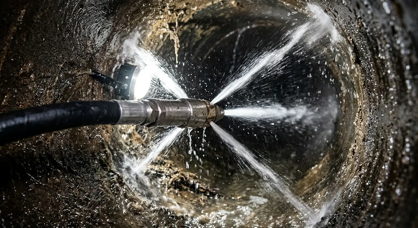 High-pressure hydro jetting nozzle cleaning sewer pipe for Storm Drain Cleaning in Rocklin